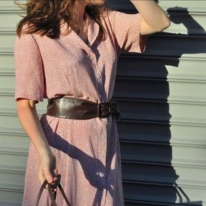 Vintage 90’s pink and white polka dot button down shirtdress
